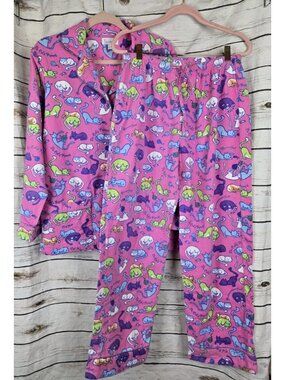 Pajamagram Pink Cats Flannel Pajamas Set Small Top Pants Womens 2 Pc